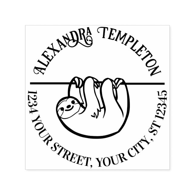 Cute Hanging Sloth Namn Returadress Självfärgande Stämpel (Design)