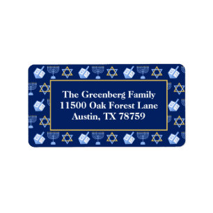 Cute Hanukkah Blue Menorah Dreidel Returadress Adressetikett