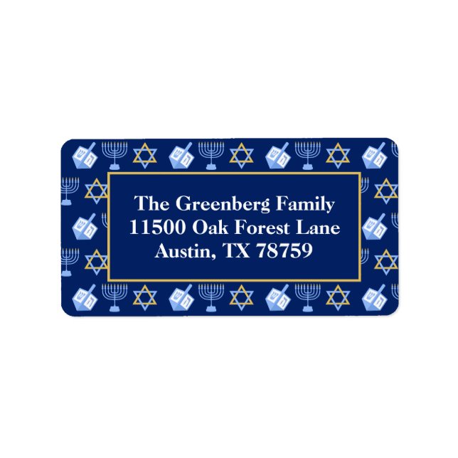 Cute Hanukkah Blue Menorah Dreidel Returadress Adressetikett (Framsidan)