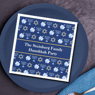 Cute Hanukkah Dreidel Menorah Mönster Anpassningsb Pappersservett
