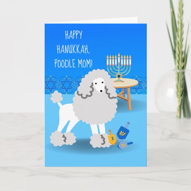 Cute Hanukkah för Pudel Mamma med Menorah Kort (Framsida)