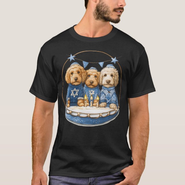 Cute Hanukkah Goldendoodle Dogs Menorah Doodle Can T Shirt (Framsida)
