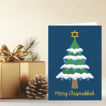 Cute Hanukkah Julgran Merry Chrismukkah Helgkort<br><div class="desc">Det här söta Merry Chrismukah-kortet har en grönt Julgran som dekorerats med blå drömmardekorationer och en guld judisk stjärna av David överst för att Hanukkah ska kunna kombinera de två helgdagarna för en familj som firar båda.</div>