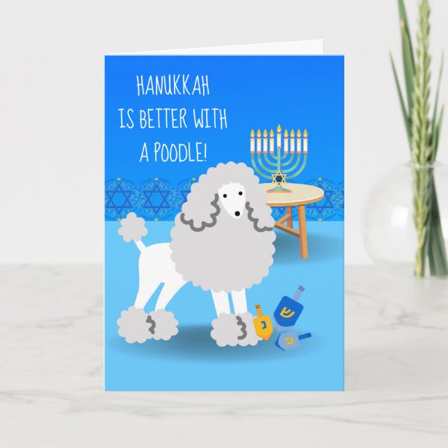 Cute Hanukkah med Pudel och Menorah Kort (Framsida)