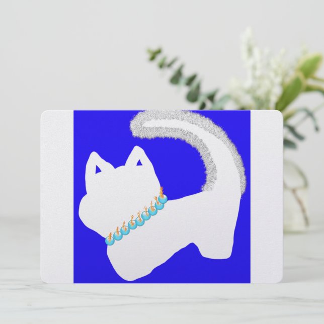 Cute Hanukkah med vit katt och menorah Julkort (Stående Fram)