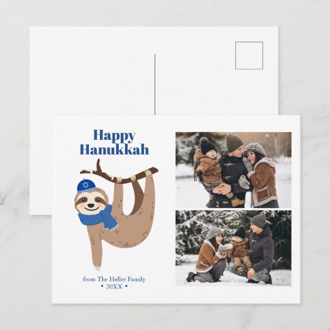 Cute Hanukkah Sloth 2 Photo Collage Helg Vykort (Fram/baksida)