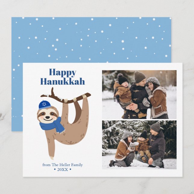 Cute Hanukkah Sloth 2 Photo Collage Julkort (Fram/baksida)