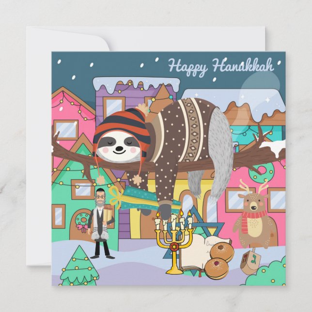 Cute Hanukkah Sloth Note Card Julkort (Framsida)