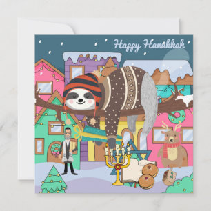 Cute Hanukkah Sloth Note Card Julkort