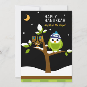 Cute Hanukkah Uggla & Menorah Snowy Träd Julkort