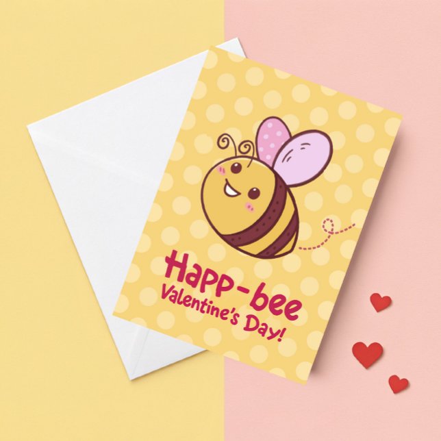 Cute Happ-Bee Kids Valentines day Helgkort (Skapare uppladdad)