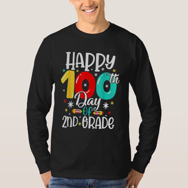 Cute Happy 100th Day Of School Second 2nd Grade Bo T Shirt (Framsida)