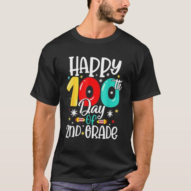 Cute Happy 100th Day Of School Second 2nd Grade Bo T Shirt (Framsida)