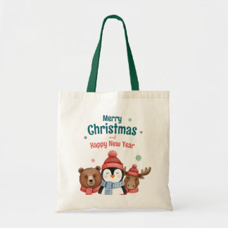 Cute Happy Animal Watercolor Christmas Tygkasse