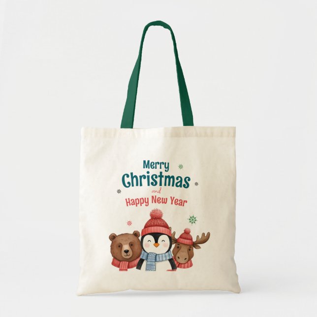 Cute Happy Animal Watercolor Christmas  Tygkasse (Framsidan)