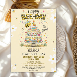 Cute Happy Bee-Day 1st Birthday for Kids Inbjudningar