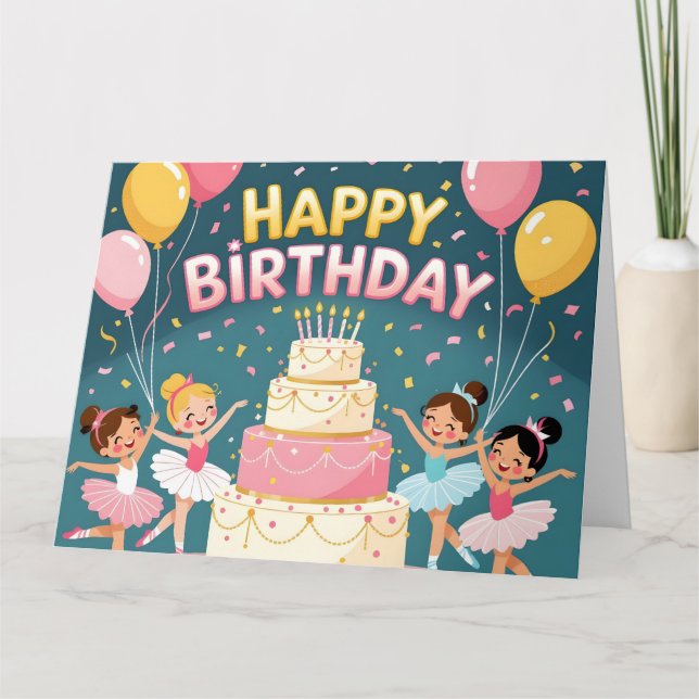 Cute Happy Birthday ballerina theme Kort (Framsida)