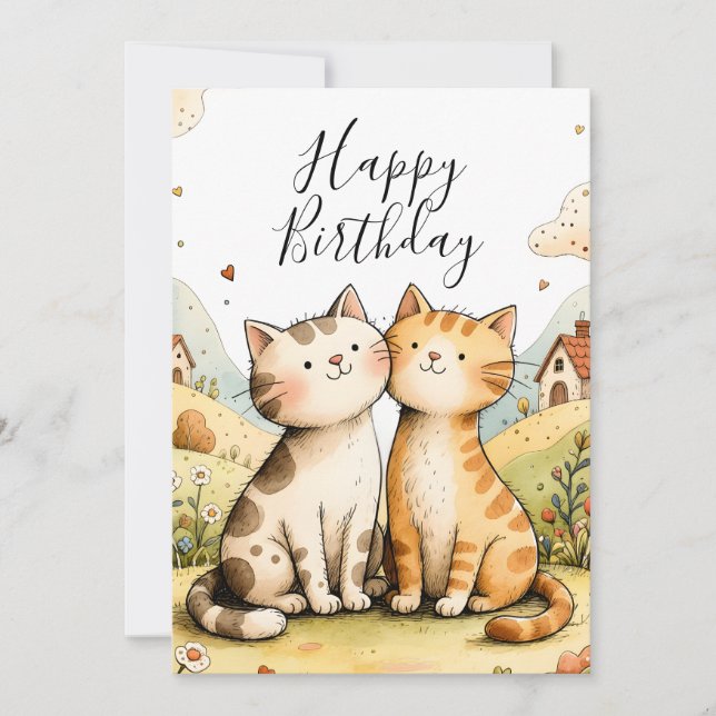 Cute Happy Birthday Cat Card Julkort (Framsida)