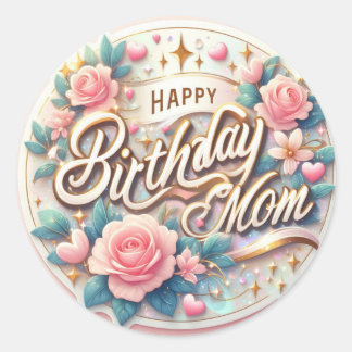 Cute Happy Birthday Mom Sticker Runt Klistermärke