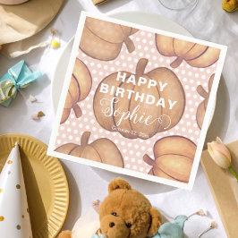 Cute Happy Birthday Pink & Orange Pumpkin Party  Pappersservett