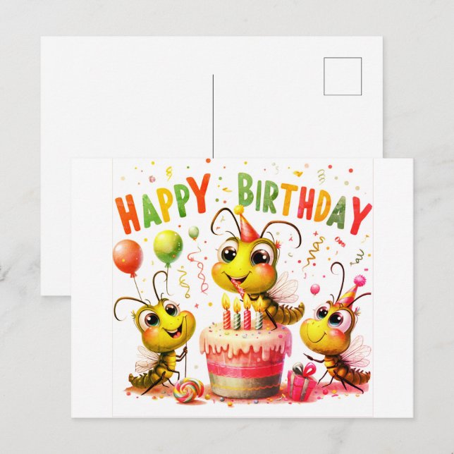 Cute happy birthday postcards vykort (Fram/baksida)