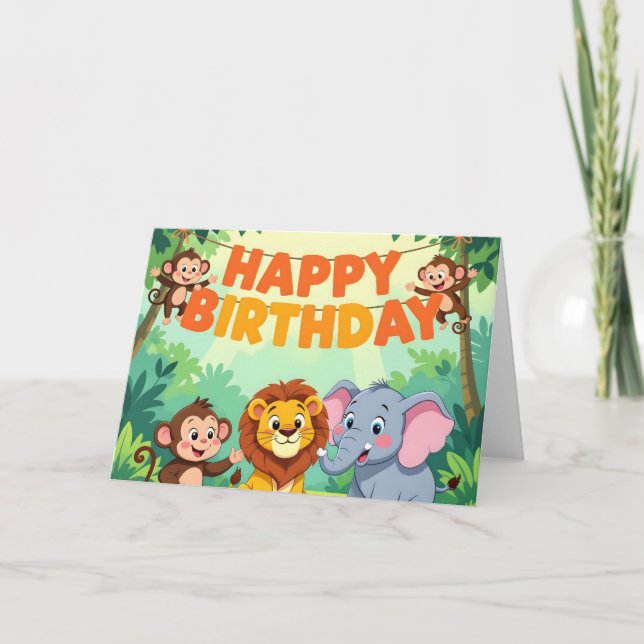 Cute Happy Birthday safari theme Kort (Framsida)