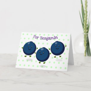 Cute happy blueberries purple cartoon illustration kort