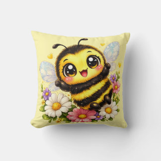 Cute Happy Bumblebee Kawaii Cushion Pillow Kudde
