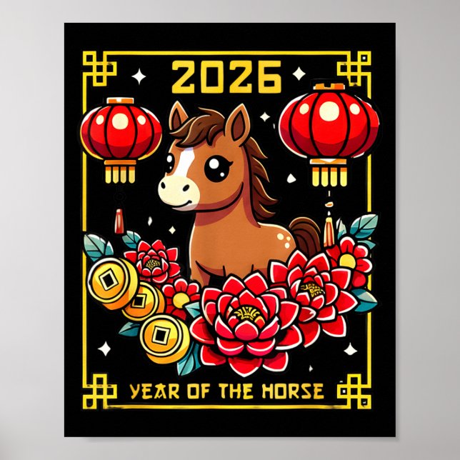 Cute Happy Chinese New Year Of The Hourse 2026 Lun Poster (Framsidan)