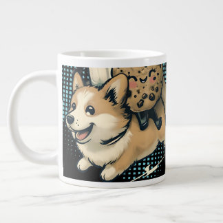 Cute happy corgi puppy milk and cookies jumbo mugg