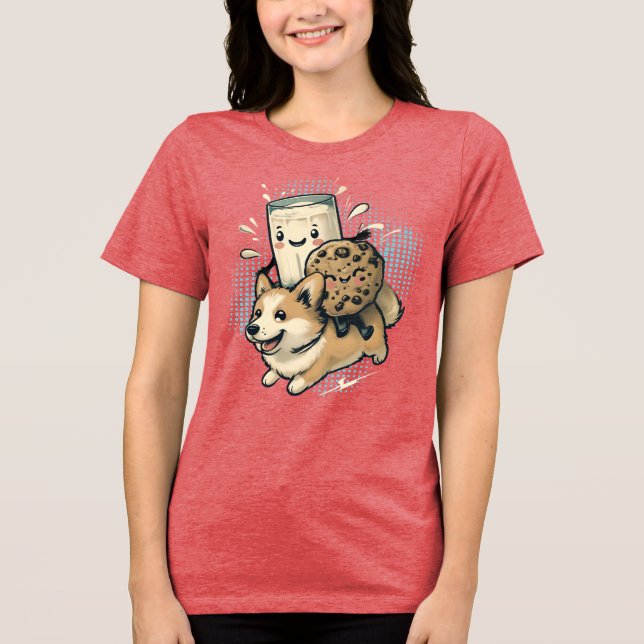 Cute happy corgi puppy milk and cookies t shirt (Framsida)
