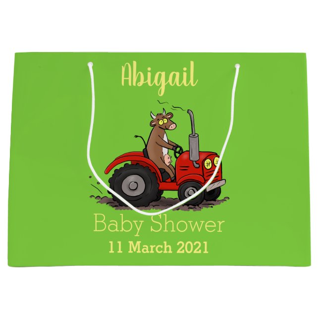 Cute happy cow driving a red tractor cartoon (Framsidan)