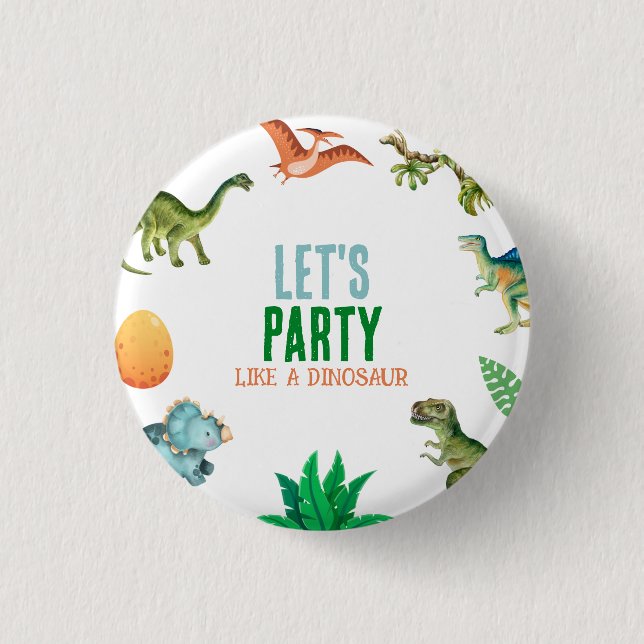 Cute Happy Dinosaur Birthday Party Gift Knapp (Framsida)