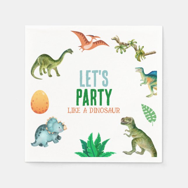 Cute Happy Dinosaur Birthday Party Paper Napkins Pappersservett (Framsidan)