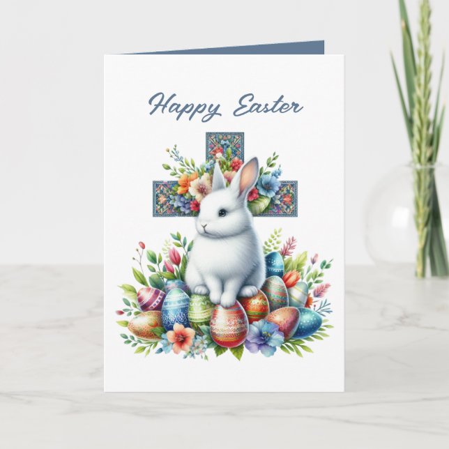 Cute Happy Easter bunny add inside message  Helgkort (Framsida)