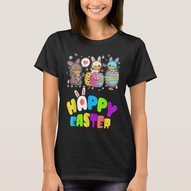 Cute   Happy Easter Eggs Quarantine Bunnies T Shirt (Framsida)