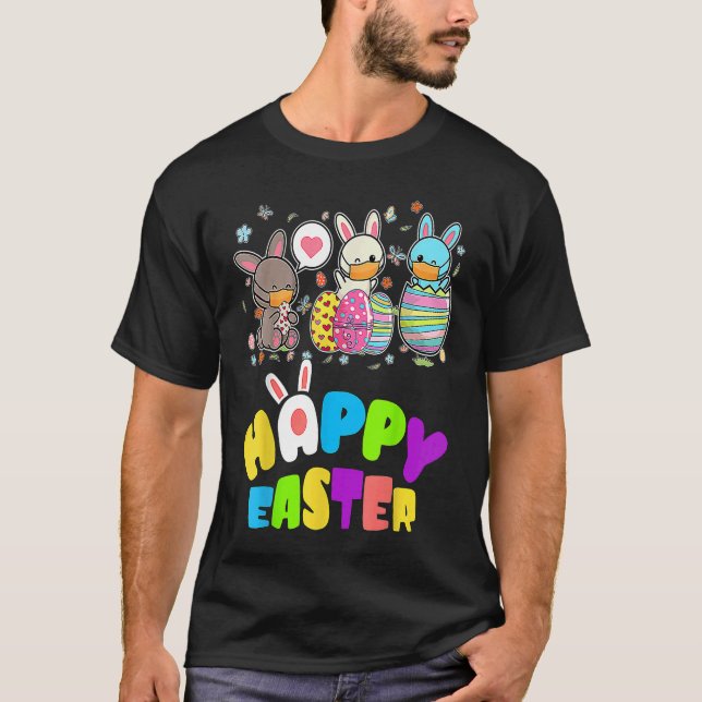 Cute   Happy Easter Eggs Quarantine Bunnies T Shirt (Framsida)