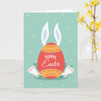 Cute Happy Easter Greeting Card with Bunny and Col Kort