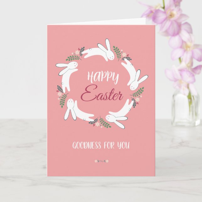 Cute Happy Easter Greeting Card with Bunny and Col Kort (Orkide)