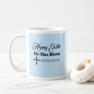 Cute Happy Easter He Has Risen Bible Verse Blue Kaffemugg