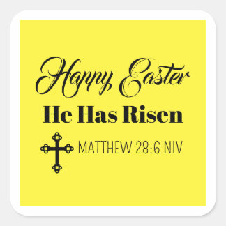 Cute Happy Easter He Has Risen Bible Verse Yellow Fyrkantigt Klistermärke