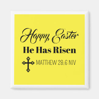 Cute Happy Easter He Has Risen Bible Verse Yellow Magnet