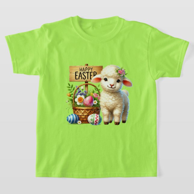 Cute Happy Easter lamb T Shirt (Laydown)