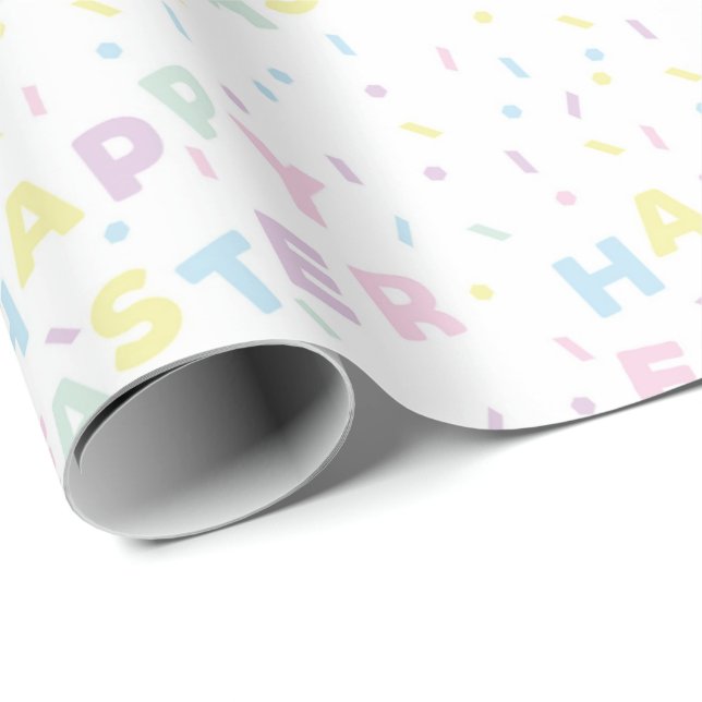 Cute Happy Easter Word Confetti Pattern Presentpapper (Rullad Hörn)