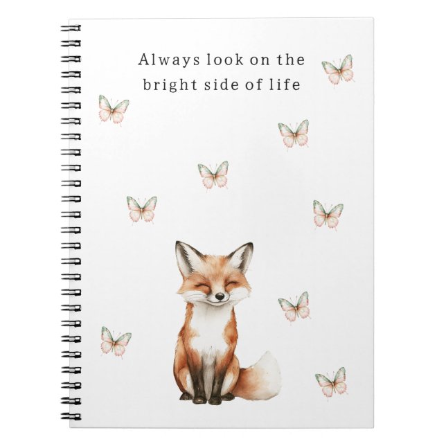 Cute Happy Fox Bright Side Butterflies   Anteckningsbok (Framsidan)