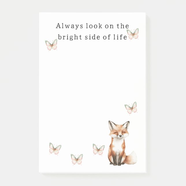 Cute Happy Fox Bright Side Butterflies   Post-it Block (Framsida)