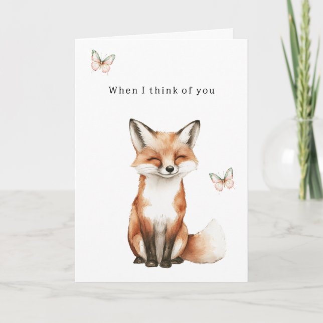 Cute Happy Fox Think of You Butterflies Love Kort (Framsida)