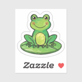 Cute Happy Frog on Lily Pad Sticker Klistermärken