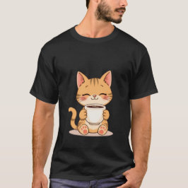 Cute Happy Ginger Cat Sips Warm Coffee Mug ✨🐾☕ T Shirt