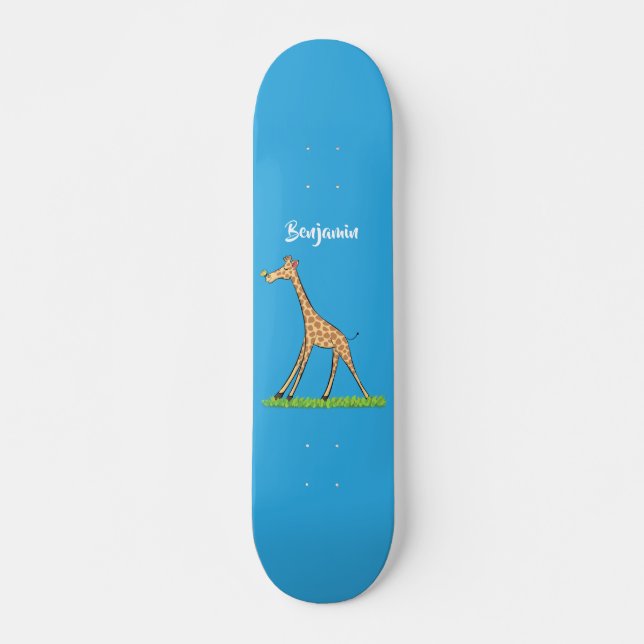 Cute happy giraffe with butterfly cartoon mini skateboard bräda 18,5 cm (Framsida)